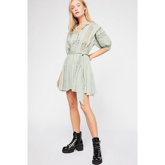 Free People FP One Sydney Mint Green Boho Dress Lace Button Details Size XS - Picture 1 of 6